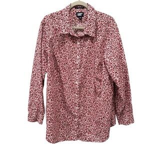 Lands' End Women’s No Iron Supima Pink Floral Button Down Oeko-Tex Casual Sz 18W